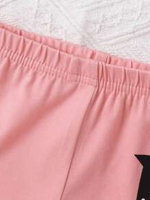 4pcs Baby Girl Fashion Simple Letter Crown Print Short Sleeve T-Shirt And Flared Pants Set, Spring/Summer