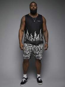 Manfinity VCAY Plus Size Men's Loose Fit Sleeveless Knit Ombre Flame Pattern Tank Top - Multicolor - View 3