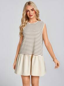 Wildy Summer Baggy Western Boho Women's Sleeveless Round Neck Striped Splice Woven Casual Vacation Mini Dress, Spring/Summer - Multicolor - View 6