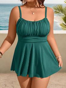 Swim Lushoire 2 件套大码女式纯色细肩带简约时尚分体泳衣，适合夏季海滩度假