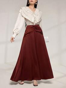 Modelyn Women's Ruffle Trim Tied Chiffon Blouse - Apricot - View 6