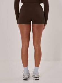 Musera Sport 罗纹高腰无缝修身运动短裤，适合板式网球、网球、匹克球、健身房、瑜伽、普拉提、日常休闲穿着 - 咖啡棕 - 查看 3