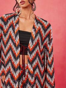 JIAN LASALA Women Casual Multicolor Long Sleeve All Over Print Kimono, Summer Vacation - Multicolor - View 2