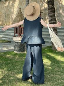 DAZY Tween Girl Sleeveless Denim Outfit, Spring/Summer Vacation - Dark Wash - View 6