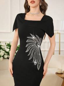 Modelyn Elegant Beaded Bodycon Mini Dress For Women - Black - View 1
