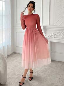 DAZY Tie-Dye Tie Dye Fitted Dress With Flared For Women Prom Dress Sundress,Casual Women Dresses,Fall Dress Long Sleeve Dress - Red - View 3