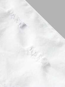 Teenager Boys' Slim Fit White Distressed Washed Denim Jeans With English Text & Bear Graphic Print, Casual & Fashionable For Daily Wear - White - View 3