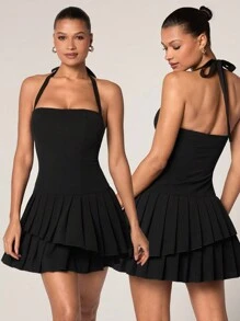 Glamine Damen Träger-Kleid mit elegantem sexy Plissee-Design - Frühlingsmode für Frauen, Valentinstag - Schwarz - Übersicht 8