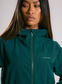 "Musera Sport" Hooded Ruched Back Waterproof Zip Through Running Jacket Holiday Festival Fall Streetwear - Dark Green - View 4