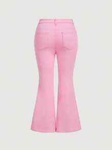 SHEIN MOD Plus Size Casual Solid Color Fitted Flare Leg Jeans - Pink - View 2