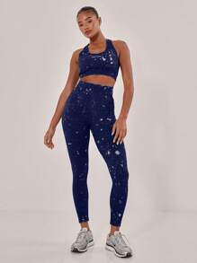 Musera Sport 漂白水洗无缝罗纹紧身裤，适用于板网球、网球、匹克球健身房