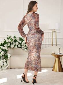 Modelyn Women's Long Tie-Dye Floral Print Bodycon Dress, Elegant And Charming, Spring/Summer