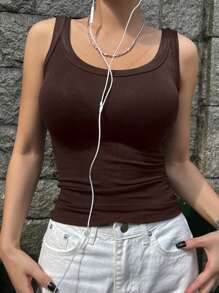 DAZY Top de unicolor para mujer, camiseta de moda simple y casual para uso diario