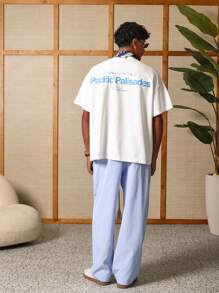 SUMWON Maglietta boxy casual estiva Pacific Palisades, con grafica della città di Los Angeles, stile fashion urban streetwear, vestibilità rilassata, adatta per lo stile di vita da spiaggia