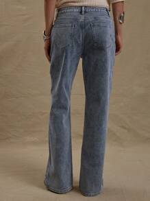 MUSERA Jeans de pierna recta y tiro bajo lavados, estilo callejero primaveral, elegante estilo 90s y Y2K para el verano - Azul - Ver 3