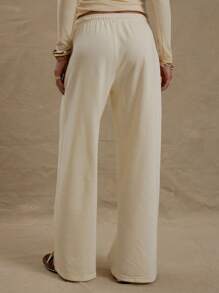 MUSERA Pantalón jogger de pierna ancha con cintura elástica y cordón, abertura lateral, de estilo casual y sexy para vacaciones - Amarillo - Ver 5