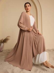 Graceveil Váy midi xoắn tay đèn lồng cho nữ trang phục thanh lịch theo phong cách Ả Rập giản dị - Màu Khaki - Xem 6