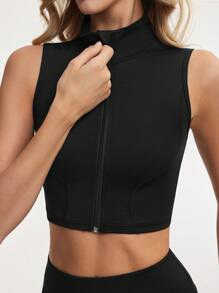 Gameset SHEIN Sport Chaqueta casual de verano sin mangas con cremallera de unicolor para mujer - Negro - Ver 4