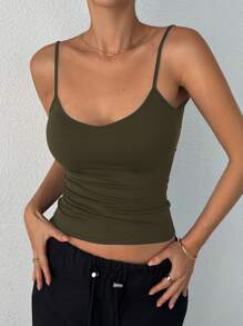 DAZY Women's Casual Solid Color Backless Camisole Tops - Army Green - View 2