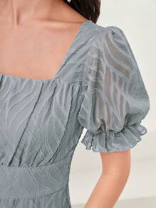 Modelyn Women's Square Neck Short Puff Sleeve Ruffle Elegant Long Dress - Mint Blue - View 6