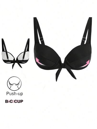 SHEIN Swim Women's Solid Color Spaghetti Strap Bikini Top, Casual Swimwear, For Summer Beach Vacation