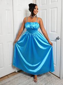 BamGleam Robe longue sans manches pour femmes, couleur unie, design minimaliste, décontractée pour l'usage quotidien - Bleu azur - Voir 4