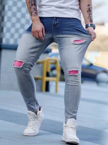 Manfinity EMRG Herren Lässig Distressed Denim Skinny Hose mit Taschen