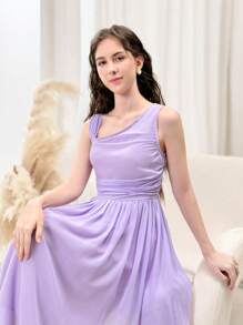 SHEIN 青少年女孩不對稱領褶邊雪紡洋裝 - 淡紫色 - 查看 8