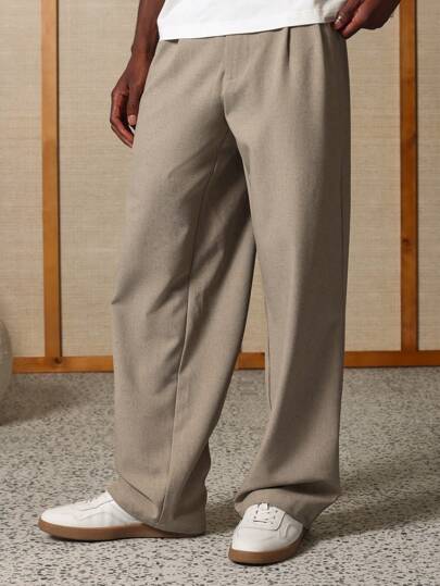 SUMWON Pantalones rectos con pinzas y bolsillos laterales, confeccionados en mezcla de lino, de corte clásico para oficina y negocios, livianos para primavera y verano