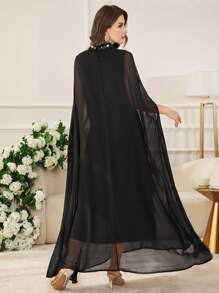 Modelyn 2pcs Women's Minimalist Crystal Embellished Jacket & Dress Set - Black - View 2