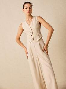 Poéselle Ladies' Striped Two-Piece Set Summer Vest Suit Two Pieces