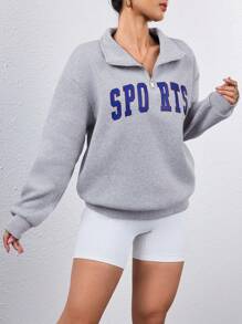 Damen Buchstaben Muster Frontzippverschluss Langarm Lässig Sweatshirt für den Sport