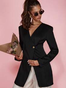 COSMINA Women's Elegant Black Mid-Length Blazer For Spring/Summer - Black - View 6