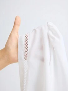 Miaspire 2 sztuki/zestaw Koszula damska z nadrukiem kwiatowym, dekoltem w serek, rękawami typu latarnia i szortami, swobodny strój - Czarne i Białe - Zobacz 8