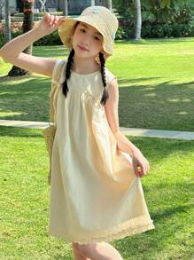 DAZY 少女休闲连衣裙，秋季假期 - 杏色 - 查看 8