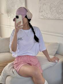 DAZY Women & Teen Girls Casual Round Neck Printed Short Sleeve T-Shirt Graphic Tee Oversized T-Shirt
