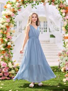Vestido de fiesta elegante y largo estilo princesa para presentaciones de piano de niñas