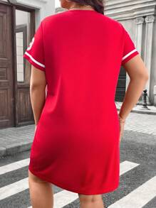 SHEIN LUNE 大码女式针织网眼圆领运动衫连衣裙，女士夏季服装，女士音乐会服装，狂欢服装节日，女士街头服饰夏季波西米亚风复古风女士夏季服装春假狂欢服装节日春假服装 - 紅色 - 查看 2