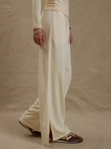 MUSERA Pantalón jogger de pierna ancha con cintura elástica y cordón, abertura lateral, de estilo casual y sexy para vacaciones - Amarillo - Ver 3