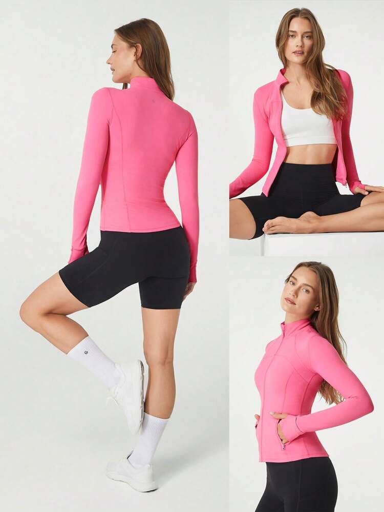 FeatherFit™ Slim-It Streamline Performance Secure Pockets Zip Up Long Sleeve Jacket Low Impact Yoga Pilates Daily Spring Summer