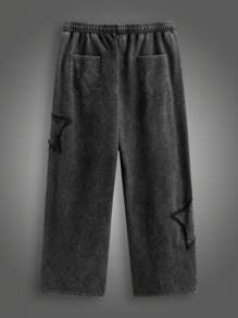 EASEVO Plus Size Men's Loose Streetwear Five-Pointed Star Acid-Washed Embroidery Long Casual Sweatpants - Multicolor - View 8