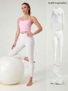 GLOWMODE FeatherFit™ T-Neck Racerback Tank Top Light Support Low Impact Yoga Studio  Spring Summer - Pink - View 6