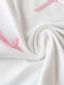 Franclia 2pcs/Set Korean Style Cute Bow Frill Trim T-Shirt And Loose Plaid Pants, Plus Size - Pink - View 3