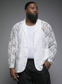 EASEVO Plus Size Men's Street Fashion Lace Long Sleeve Suit Jacket