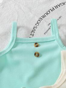 SHEIN Vintaside Kids 6pcs/Set Baby Girl Summer Textured Sleeveless Fitted Tank Top With Button Decor & Triangular Briefs, Essential For Home & Outdoor - Multicolor - View 5