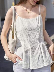 Jouncy Women's Solid Color Spaghetti Strap Casual Top, Suitable For Leisure & Holiday - White - View 3