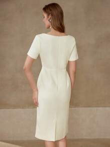 MOTF PREMIUM RHINESTONE BEADED BUTTON DECOR DRESS - Apricot - View 5