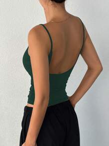 DAZY Women Casual Versatile Slim Fit Deep Back Camisole Tank Tops - Army Green - View 5