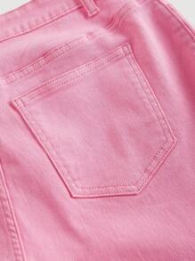 SHEIN MOD Plus Size Casual Solid Color Fitted Flare Leg Jeans - Pink - View 4
