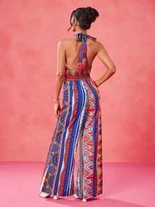 JIAN LASALA Combinaisons multicolores pour femmes, style bohème, avec dos nu, nouée, colorées, imprimés géométriques. Tenues d'été pour femmes, combinaisons d'été, tenues de vacances, sorties, tenues de plage pour femmes